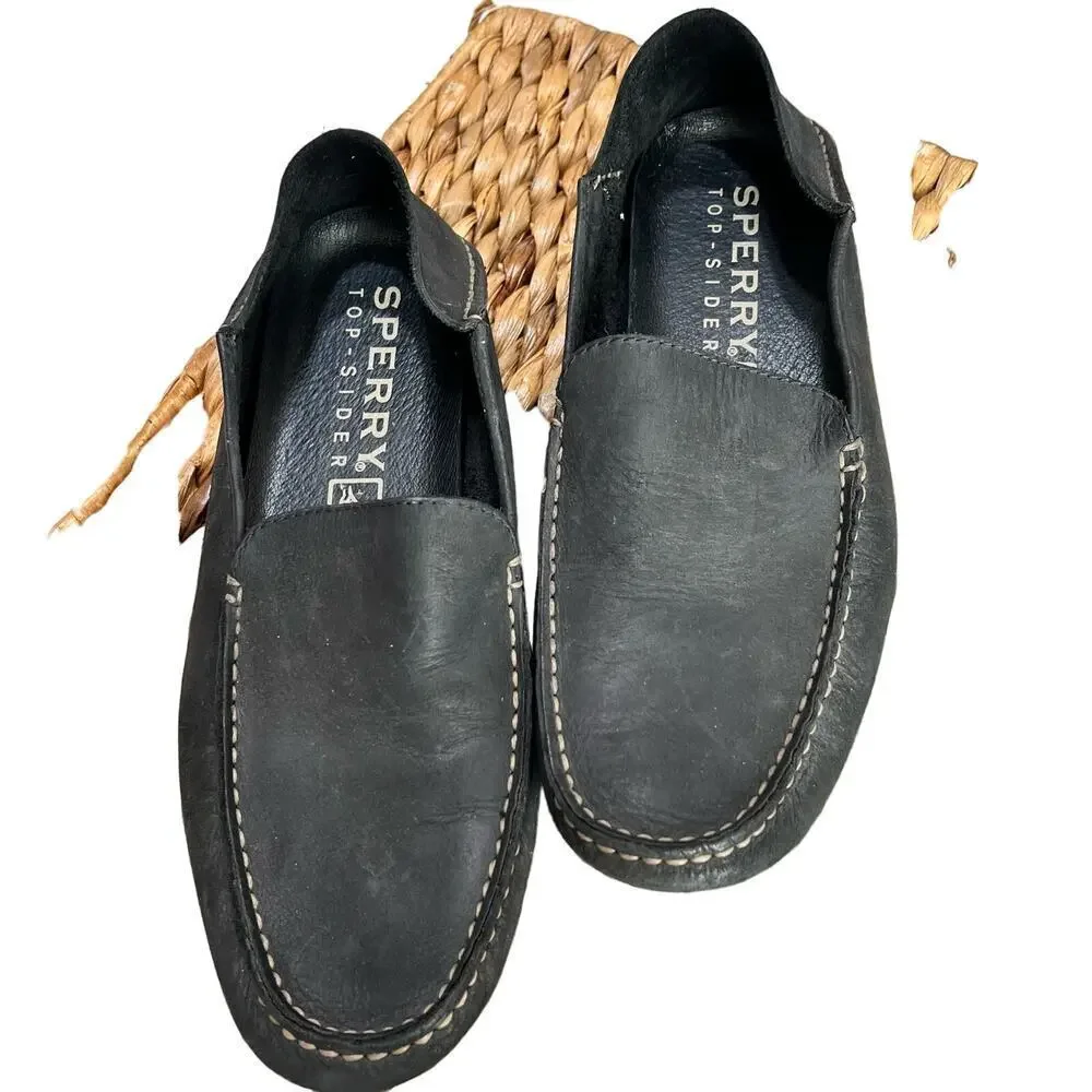 Sperry Topsider Men’s Driving Moccasins Black Leather Upper Size 9M‎